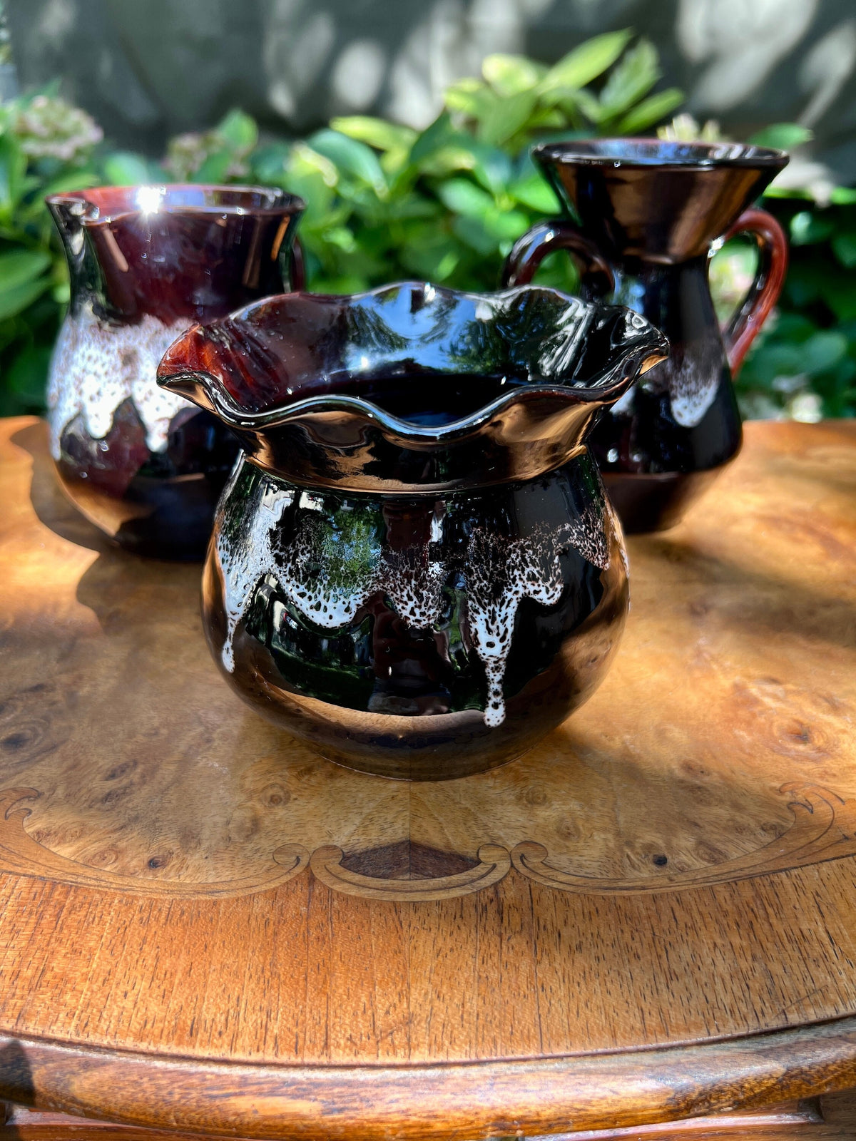 Vintage Keramikset bestehend aus einer Vase, Krug und Amphore im typischen 70er Jahre Look