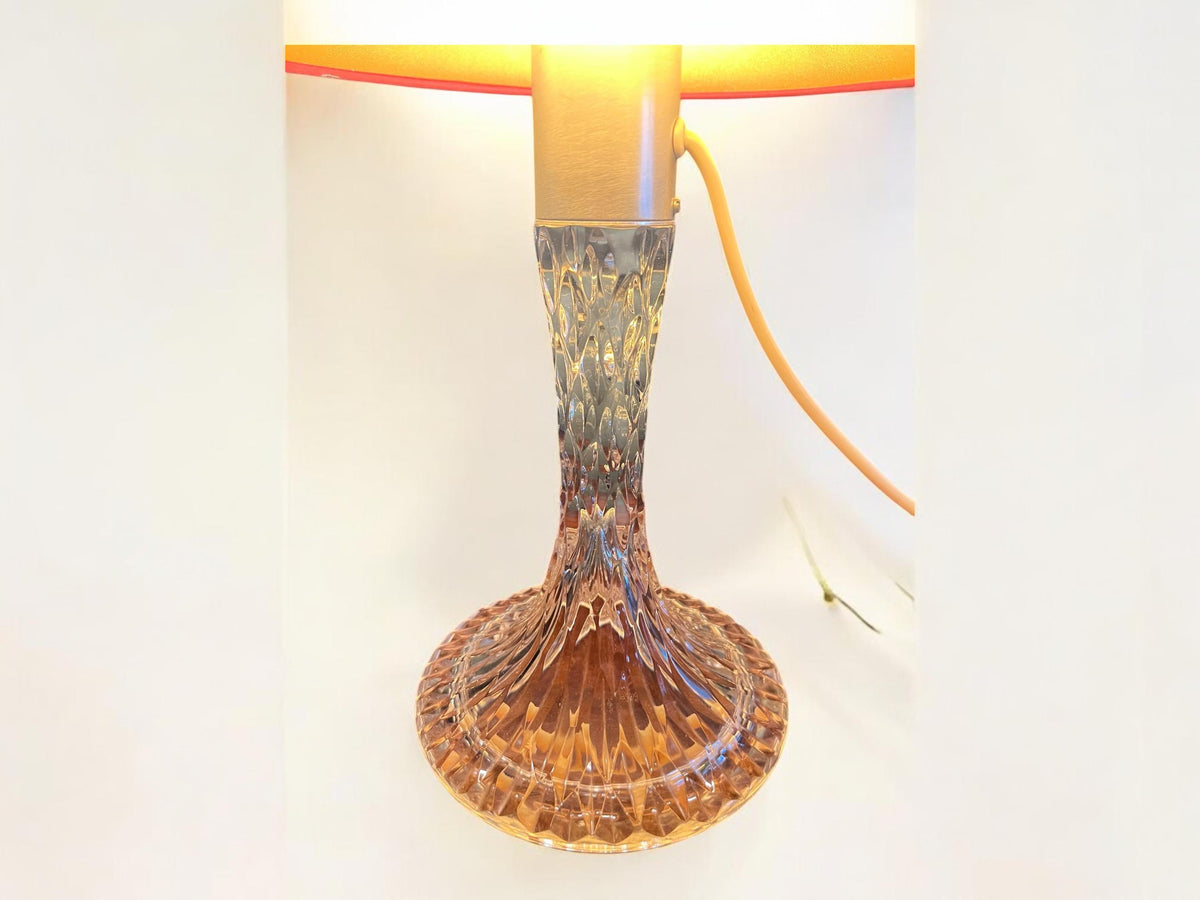 Peill & Putzler Vintage Kristallglas-Tischleuchte, hergestellt in Deutschland mit modernem Lampenschirm. Space Age Lampe aus den 70ern.