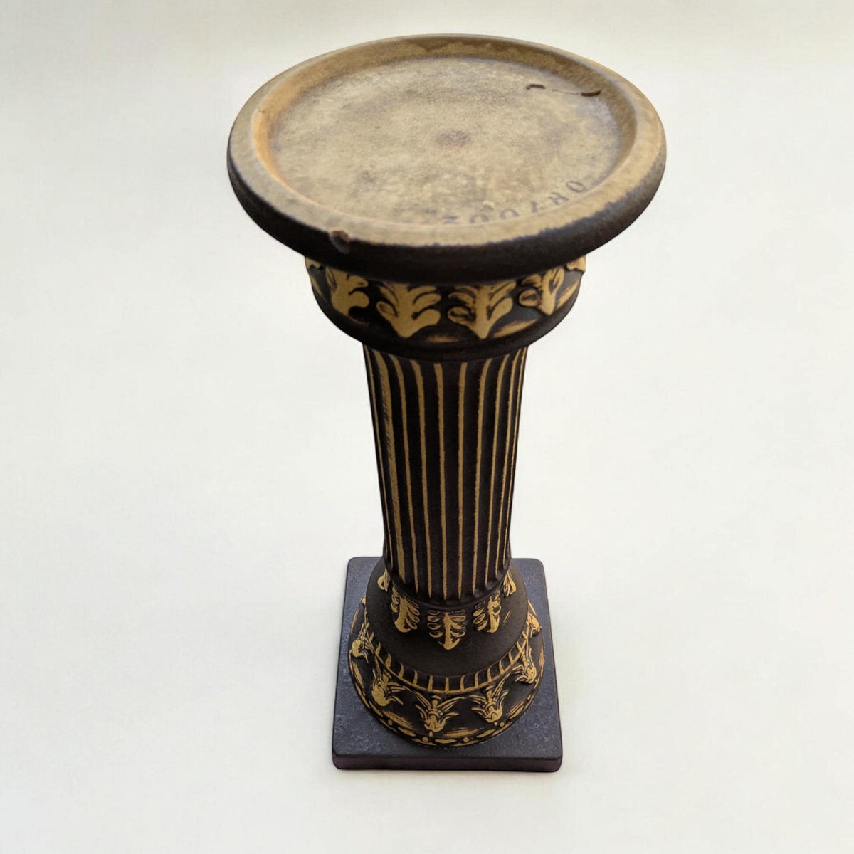 Rarität! Vintage Keramik-Pflanzensäule aus den 70er Jahren in Schwarz-Gold, klassisches Dekor, sehr guter Zustand