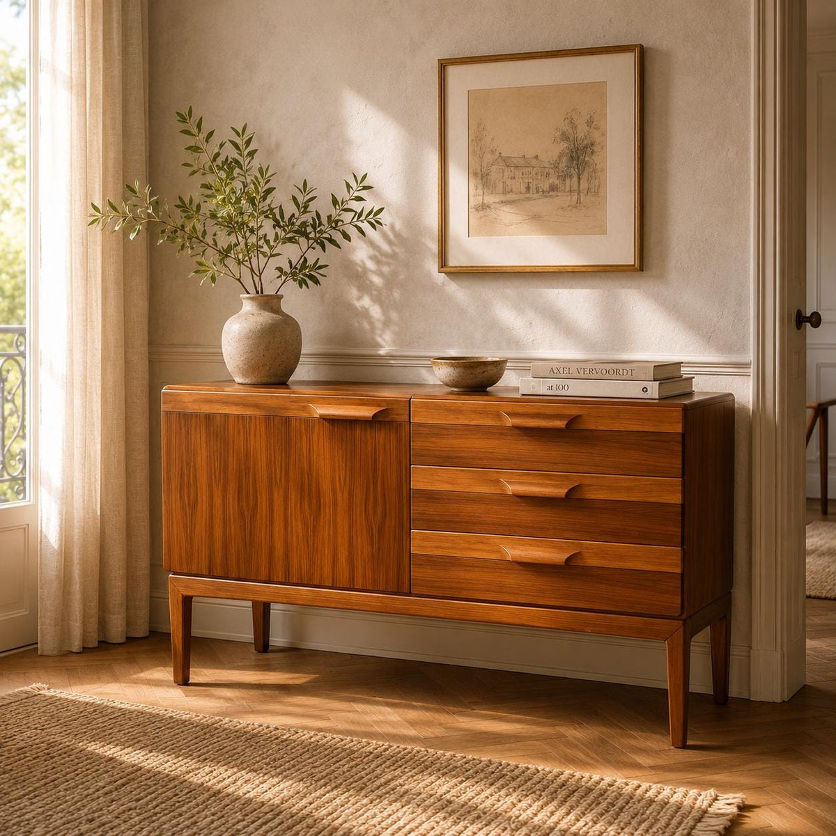 Palette Möbelwerke Wernau - Deutsches Mid Century Sideboard 1972 hergestellt. Mit Auslieferungsbeleg auf der Rückseite und Markenlabel.