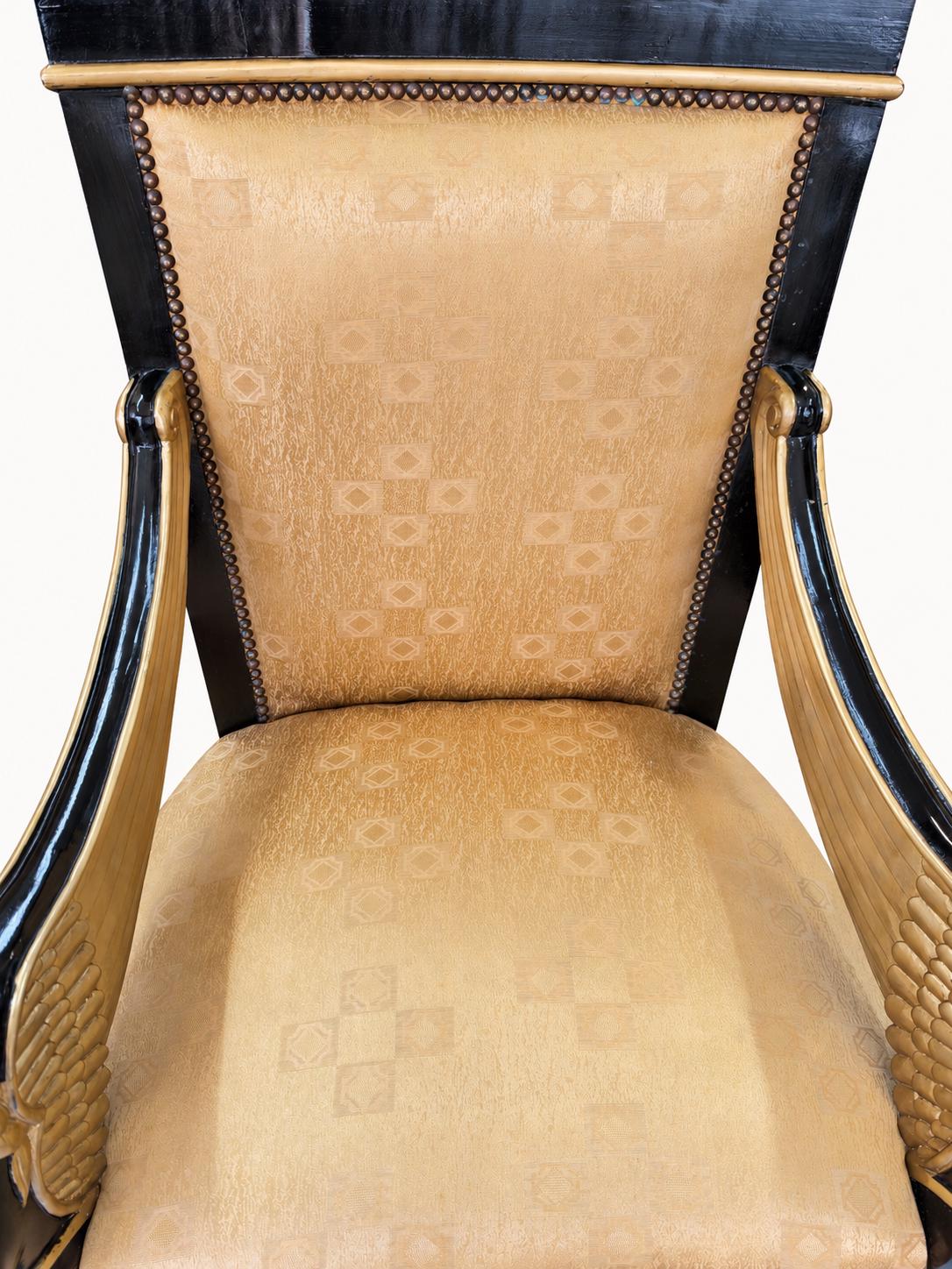 Vintage Sphinx-Sessel in Schwarz & Gold | Empire Revival Armlehnstuhl | Egyptian Revival Statement Chair
