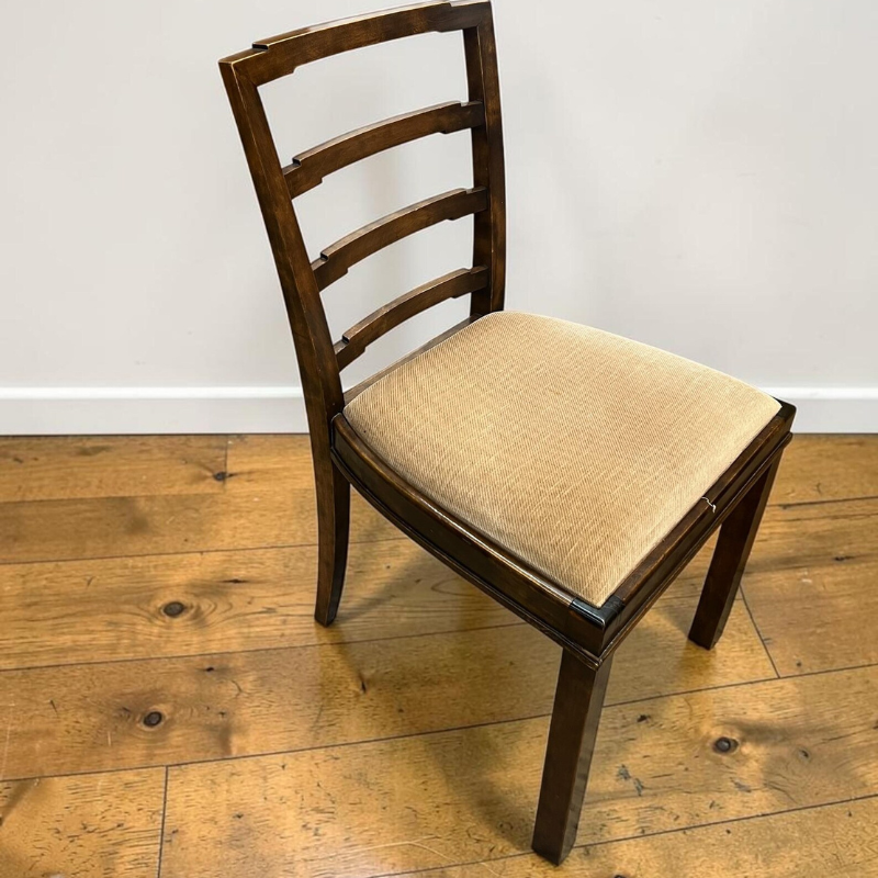 Mid Century Stuhl Nussbaum Vintage Esszimmerstuhl 1940er | Holz Stuhl gepolstert B&F, 8 verfügbar