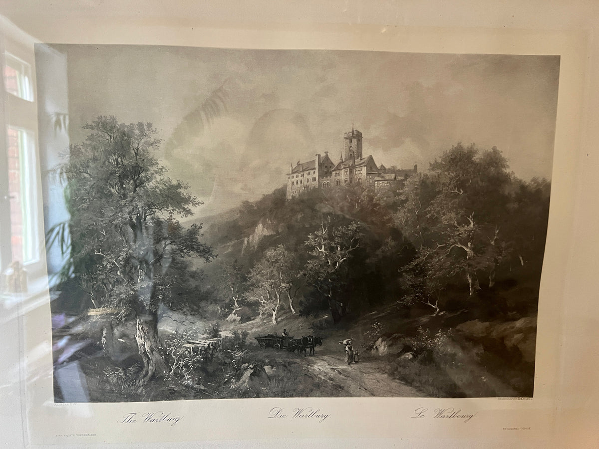 Heliogravüre von der Wartburg, Antik, seltenes Druckverfahren, Vintage, Gründerzeit Rahmen