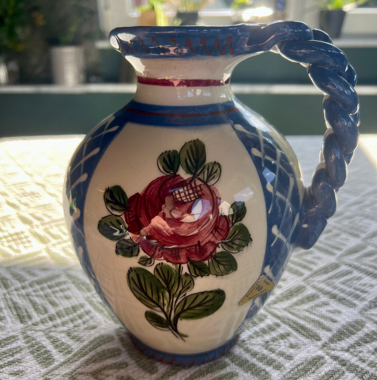 Krug handgetöpfert und handgemalt Pfrontner Keramik Mid Century unbenutzt