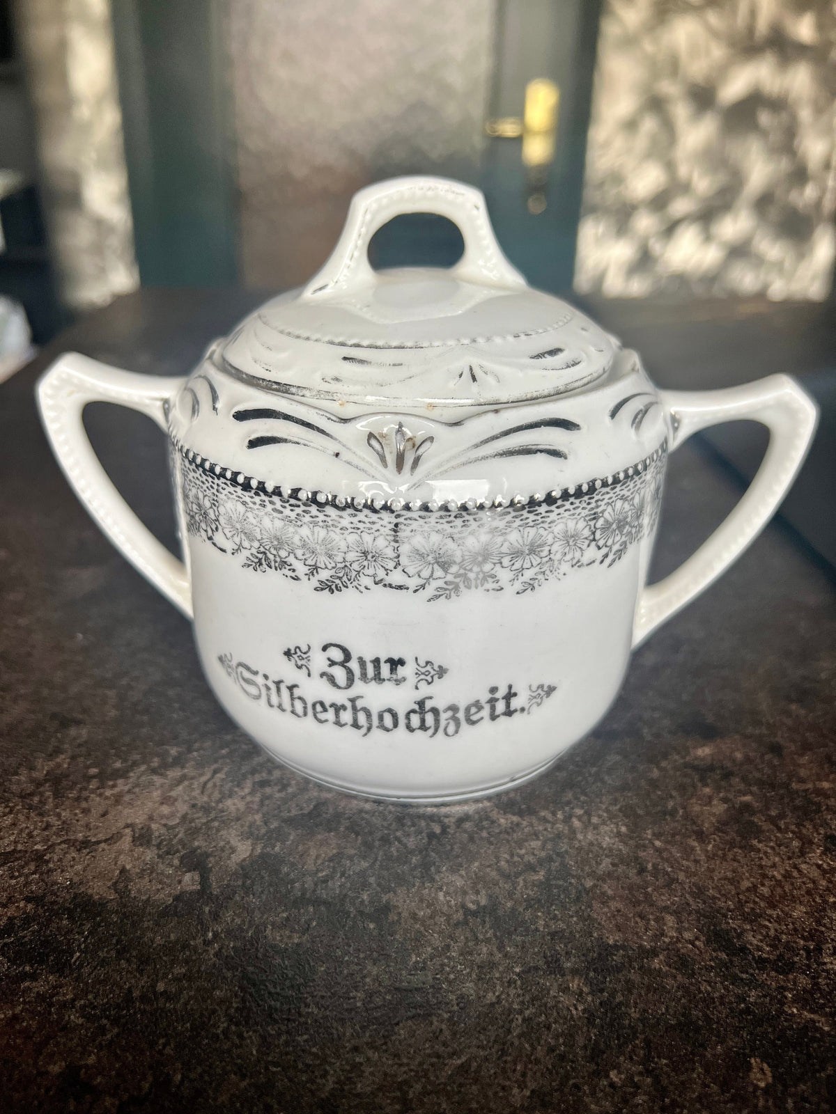 Vintage Porzellandose zur Silberhochzeit 1920er Jahre