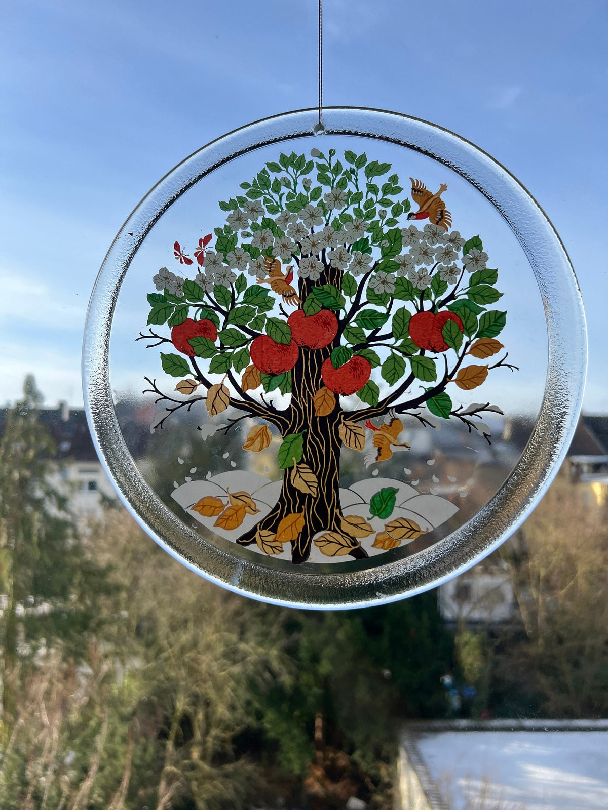 Fensterbild Apfelbaum 4 Jahreszeiten Top Zustand 1970er Jahre