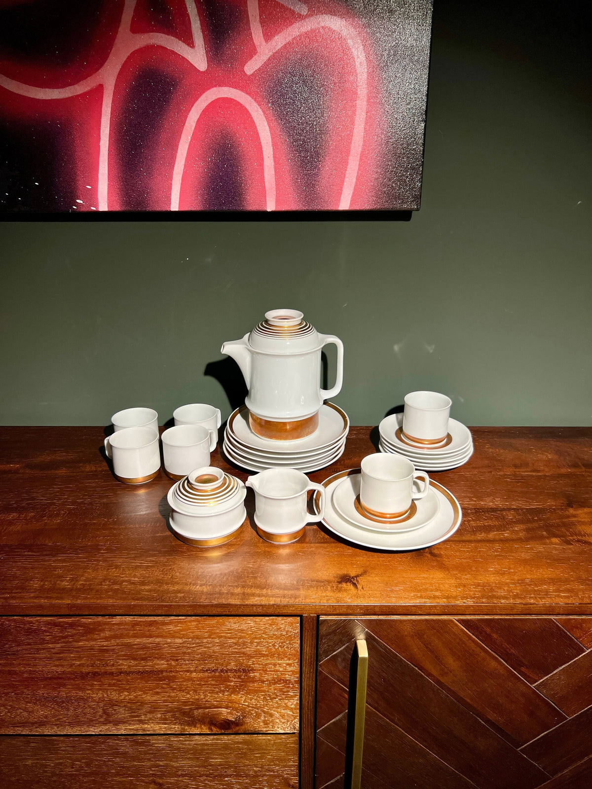 Rarität! Hutschenreuther Frühstücksservice/Kaffeeservice für 6 Personen mit 14k Blattgold belegt, 1970er,  Top Zustand