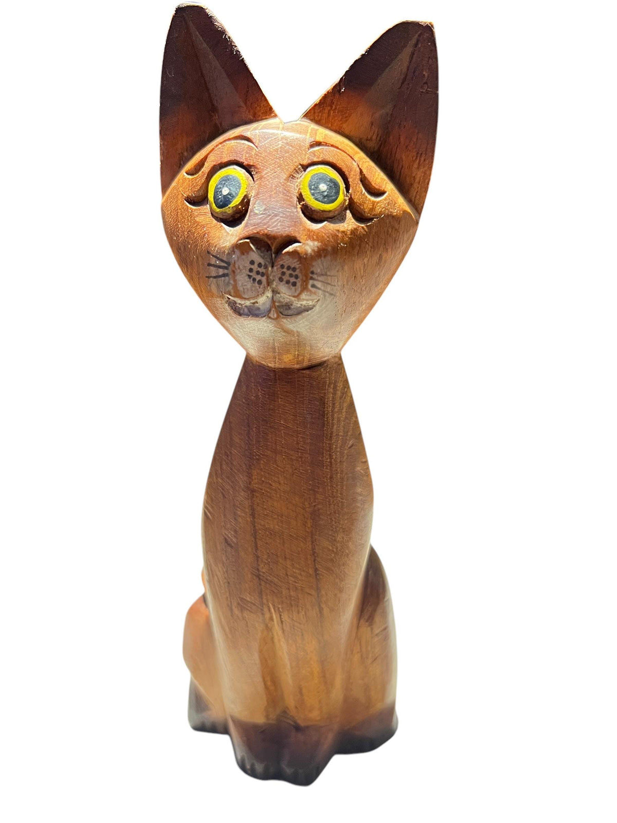 Mid Century Holz-Katzen, handgeschnitzt und bemalt in den 1960er Jahren Deutschland, einzeln oder im Set