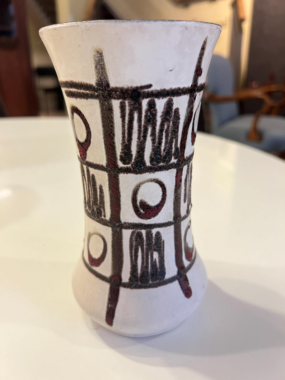 Rarität! Kleine Bay 60er Jahre Fat Lava Vase Tic Tac Toe weiß/braun Modellnummer 70-17