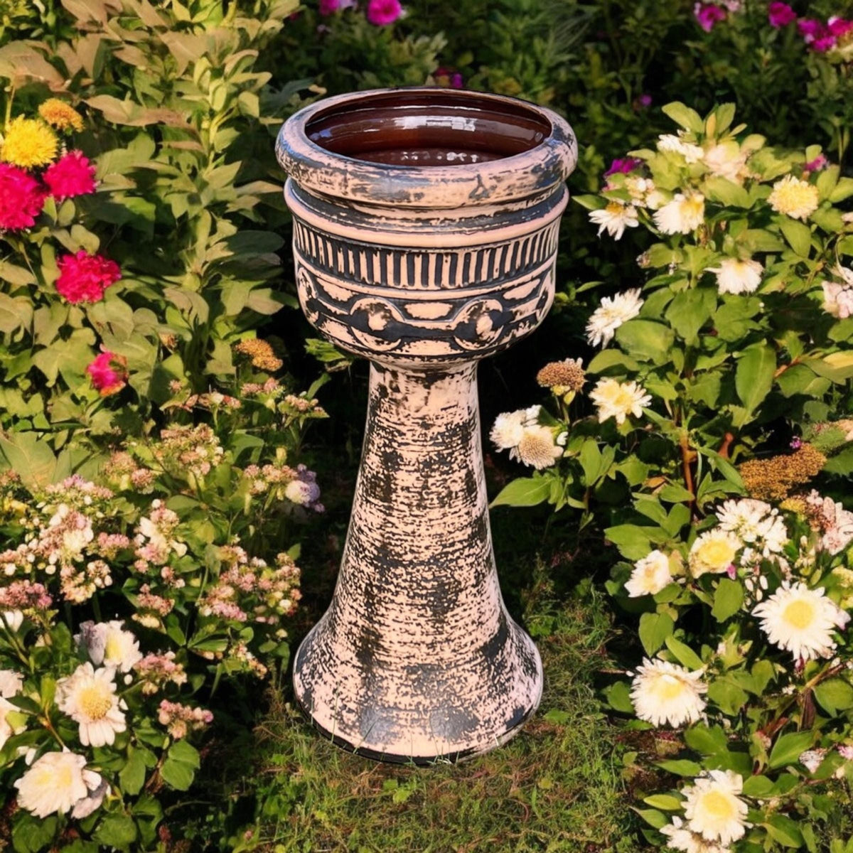 Ruwel-Werke Mid Century Keramik Blumenvase/ Blumen-Stele hergestellt in W. Germany in den 1960er Jahren mit der Artikelnummer 63/66.