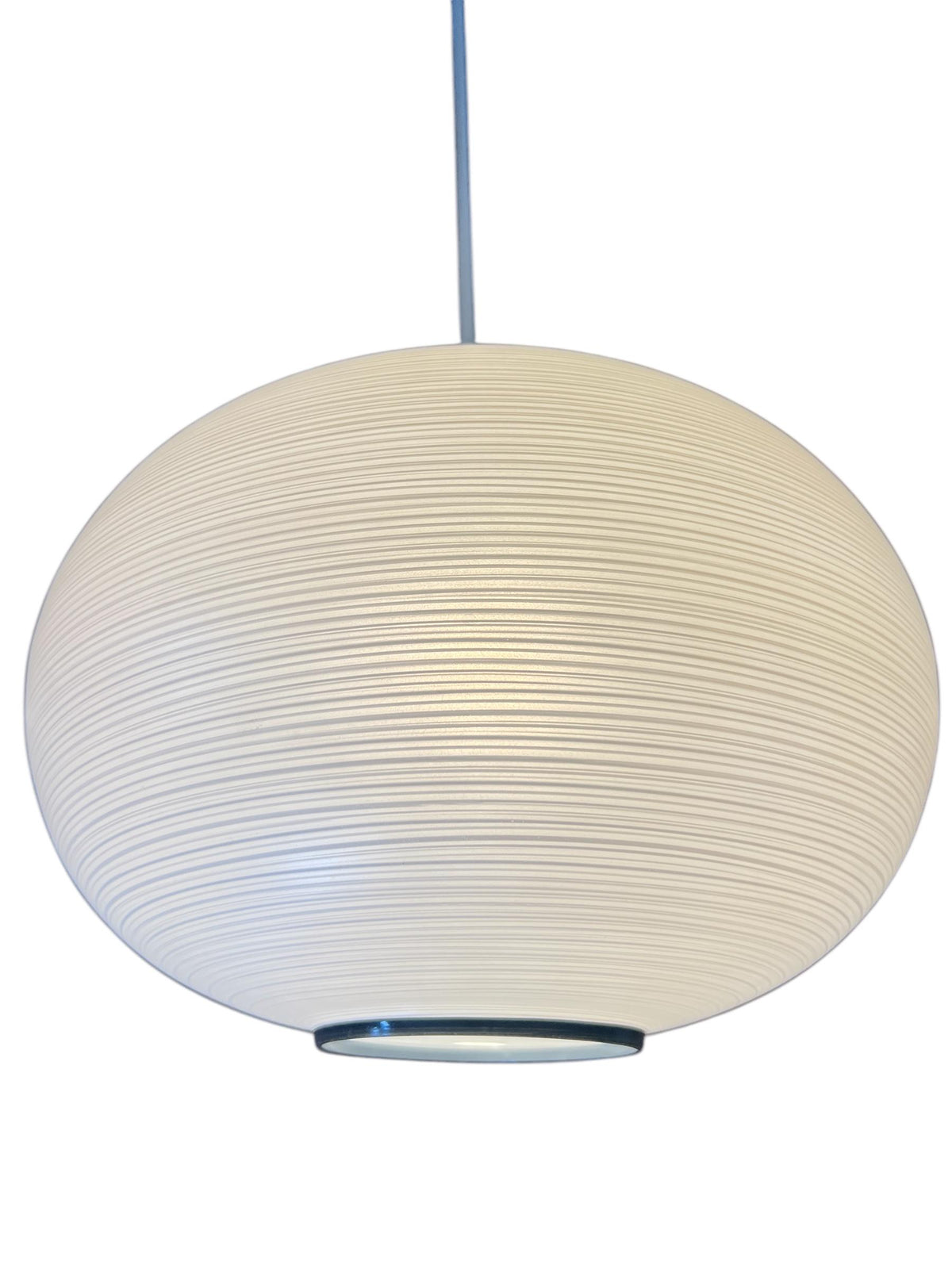 Mid Century Modern bzw. Space Age Pendelleuchte mit großer weiß/schwarzer Opalglaskugel vergleichbar mit Doria oder Peill & Putzler.