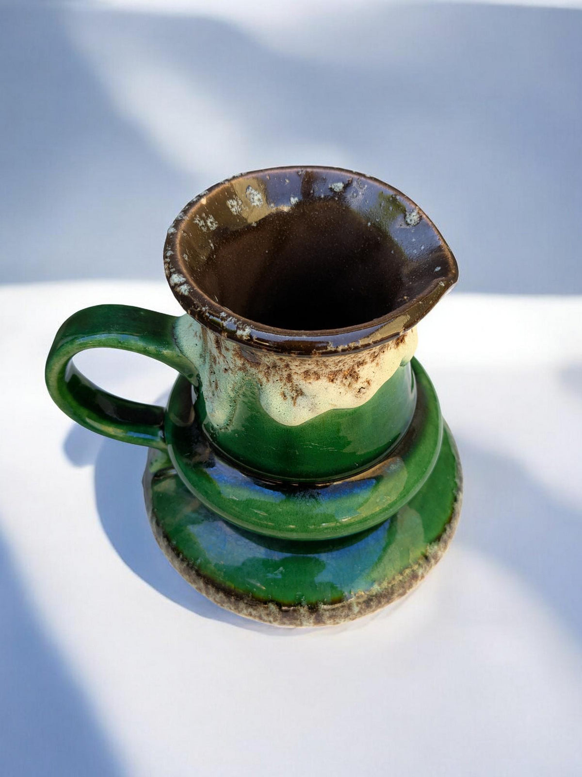 Jopeko Fat Lava Keramik Krug, Vintage West Germany Vase, Grüne Glasur mit Lava-Effekt Modellnr. 403/16