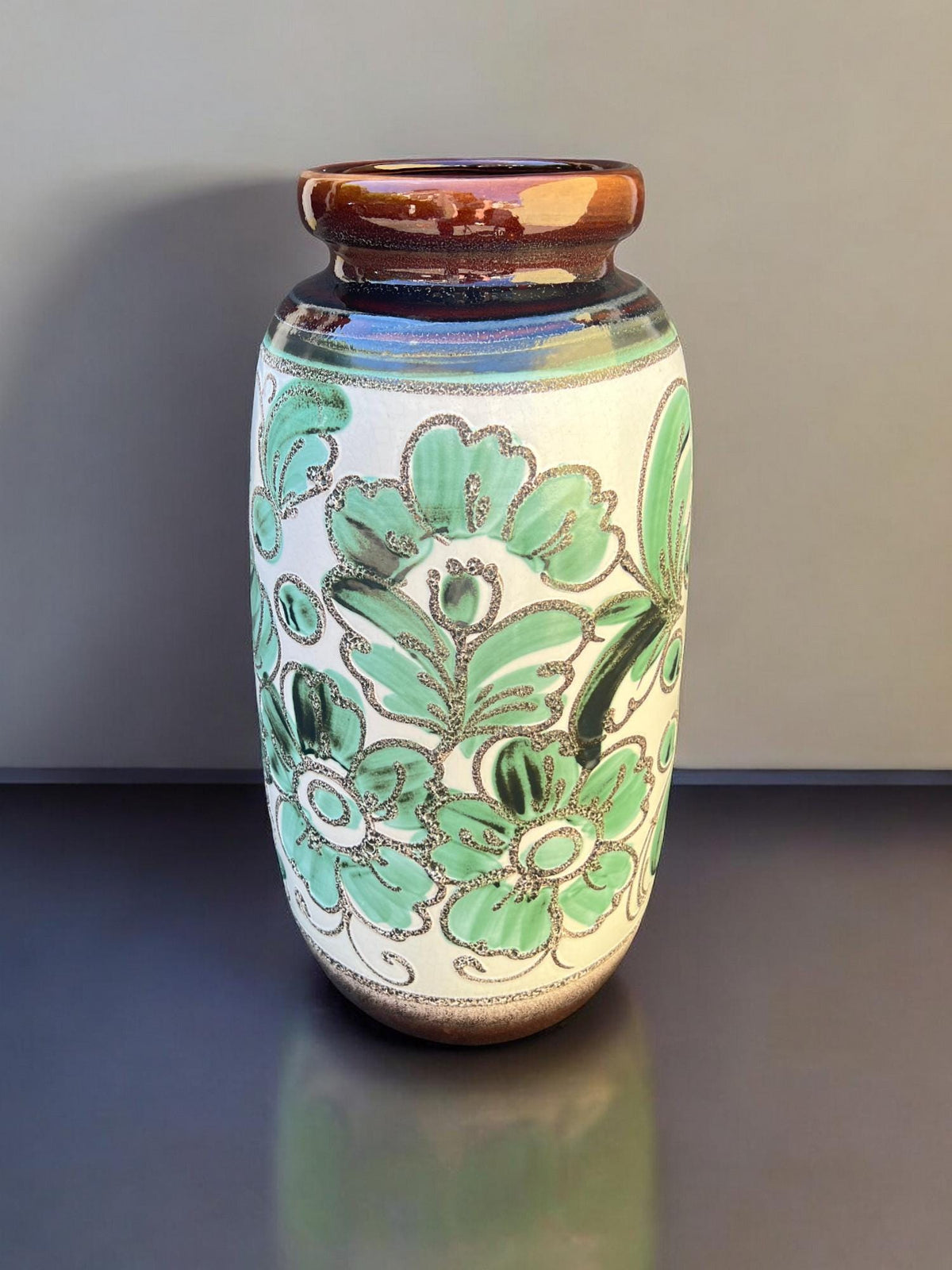 Große Scheurich Mod.284-53 - Vintage Bodenvase mit Hirsch-Motiv, Keramik, 60er/70er Jahre, Landhausstil & Retro Design