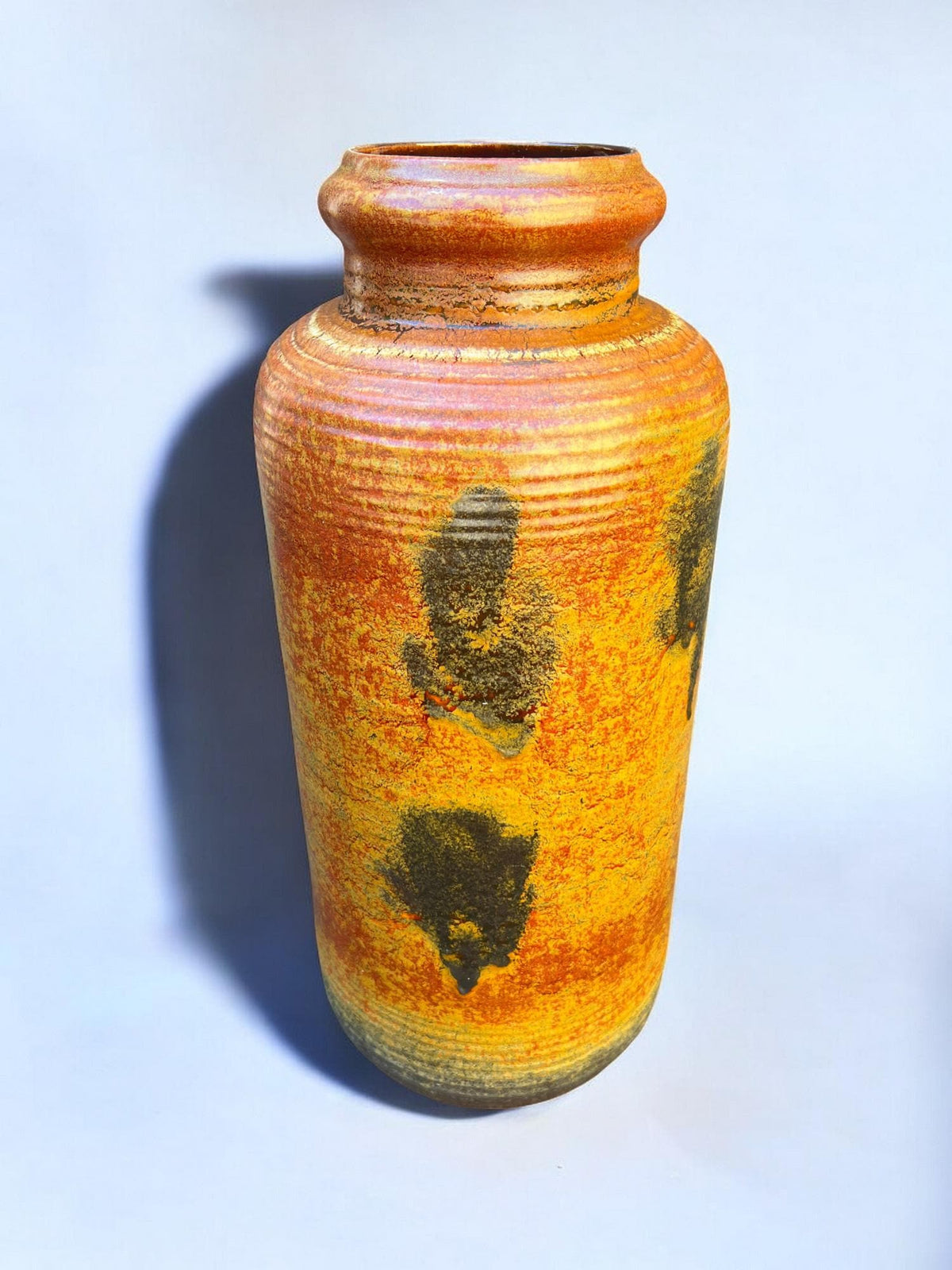 Große Vintage Bay Bodenvase, Rostbraun mit dunklem Dekor, 60er/70er Jahre, West German Pottery, Mid Century, Modellnr. 630/45