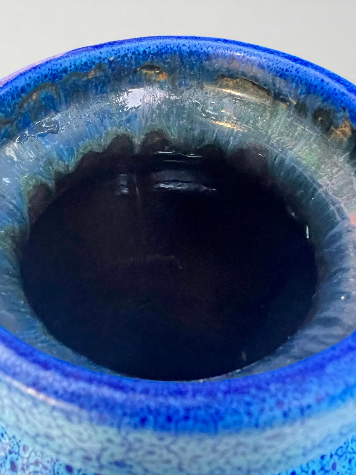 Rarität! Fohr Vintage West Germany Vase, Modell 390-35, Blaue Keramikvase mit Lava-Schaumglasur und Signatur