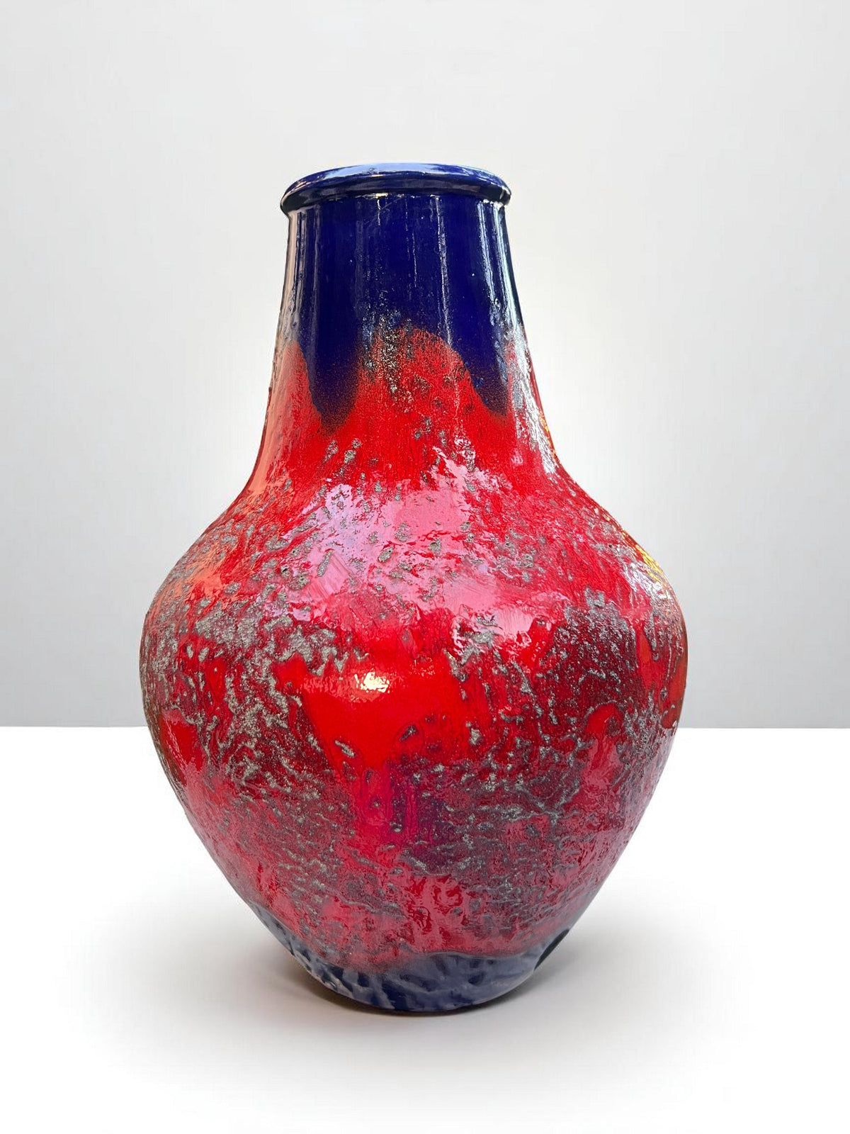 Rarität! Große Vintage Dümler&Breiden Vase, Modell 313/50, Rot-Blaue Fat Lava Keramikkanne mit Henkel