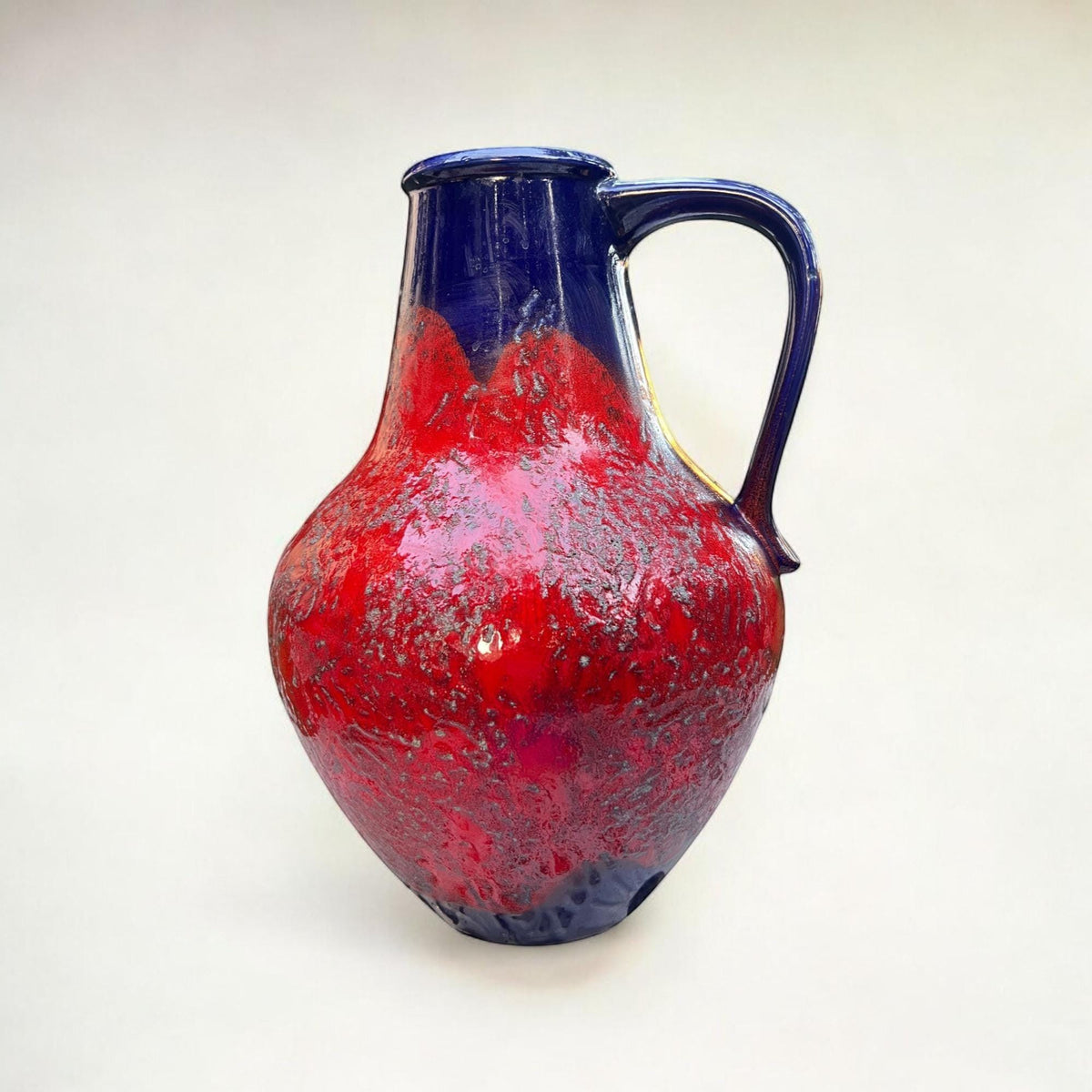 Rarität! Große Vintage Dümler&Breiden Vase, Modell 313/50, Rot-Blaue Fat Lava Keramikkanne mit Henkel