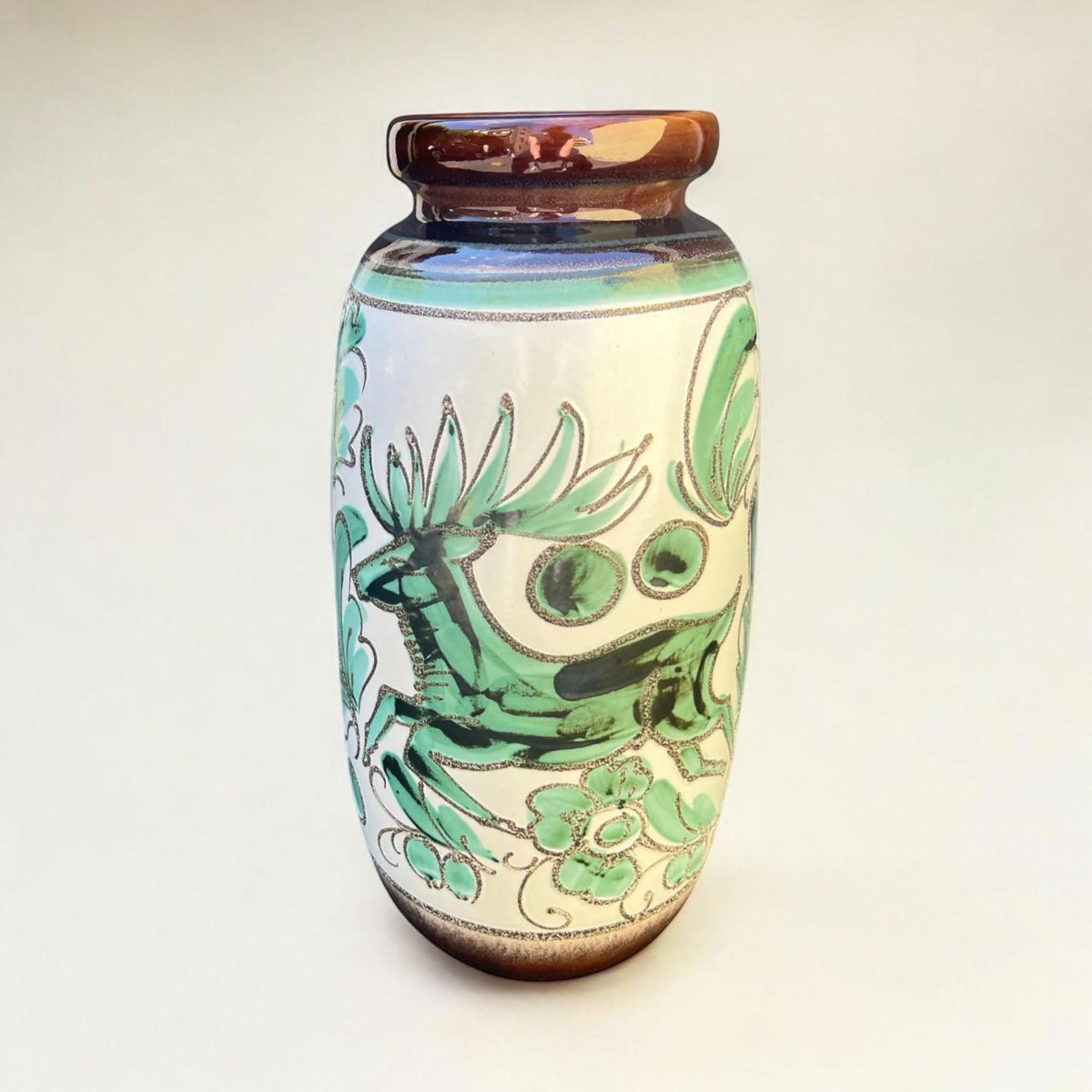 Große Scheurich Mod.284-53 - Vintage Bodenvase mit Hirsch-Motiv, Keramik, 60er/70er Jahre, Landhausstil & Retro Design