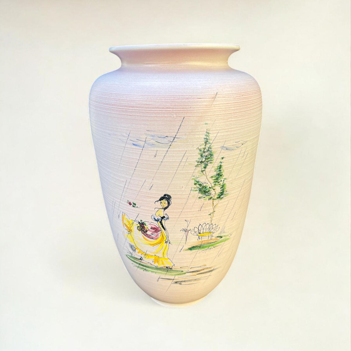 Fritz van Daalen - Super Rarität, handbemalte Vintage Vase in Hellrosa mit Damenmotiv, Ein Mid-Century Klassiker. Modellnr. 81/11A