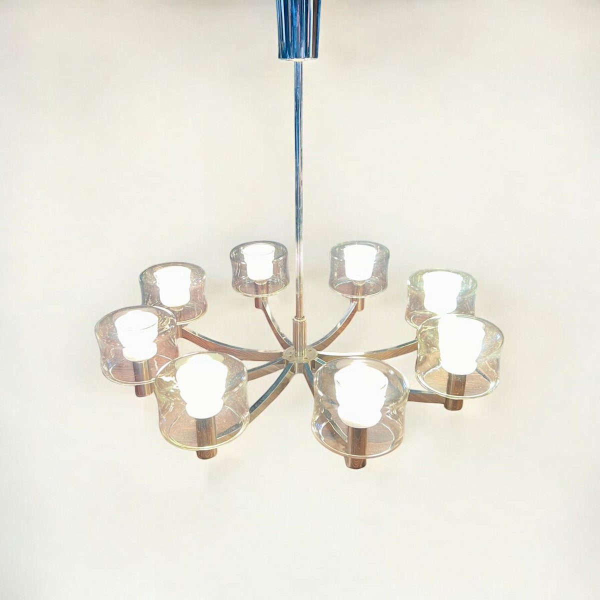 Space Age Sputnik Kronleuchter aus den 1970ern in modernem Design mit 8 Armen, Kaiser Idell zugeschrieben, Top Zustand