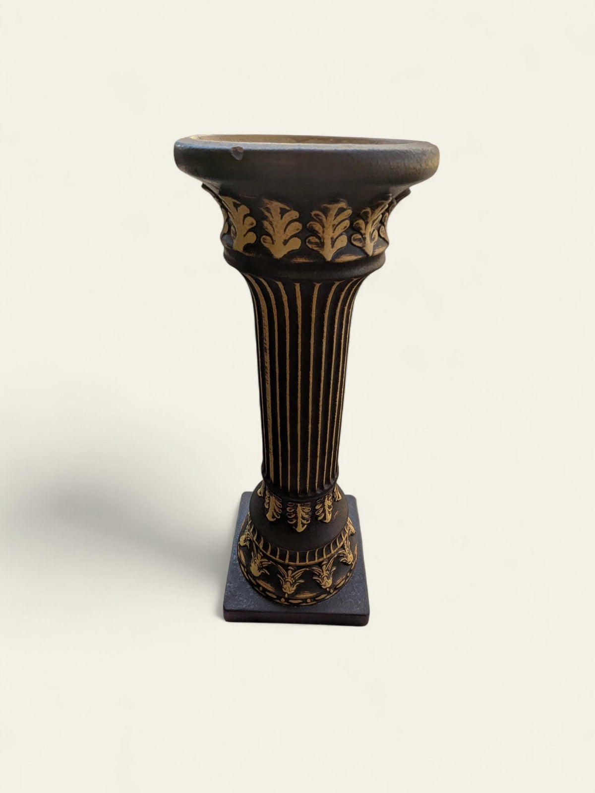 Rarität! Vintage Keramik-Pflanzensäule aus den 70er Jahren in Schwarz-Gold, klassisches Dekor, sehr guter Zustand