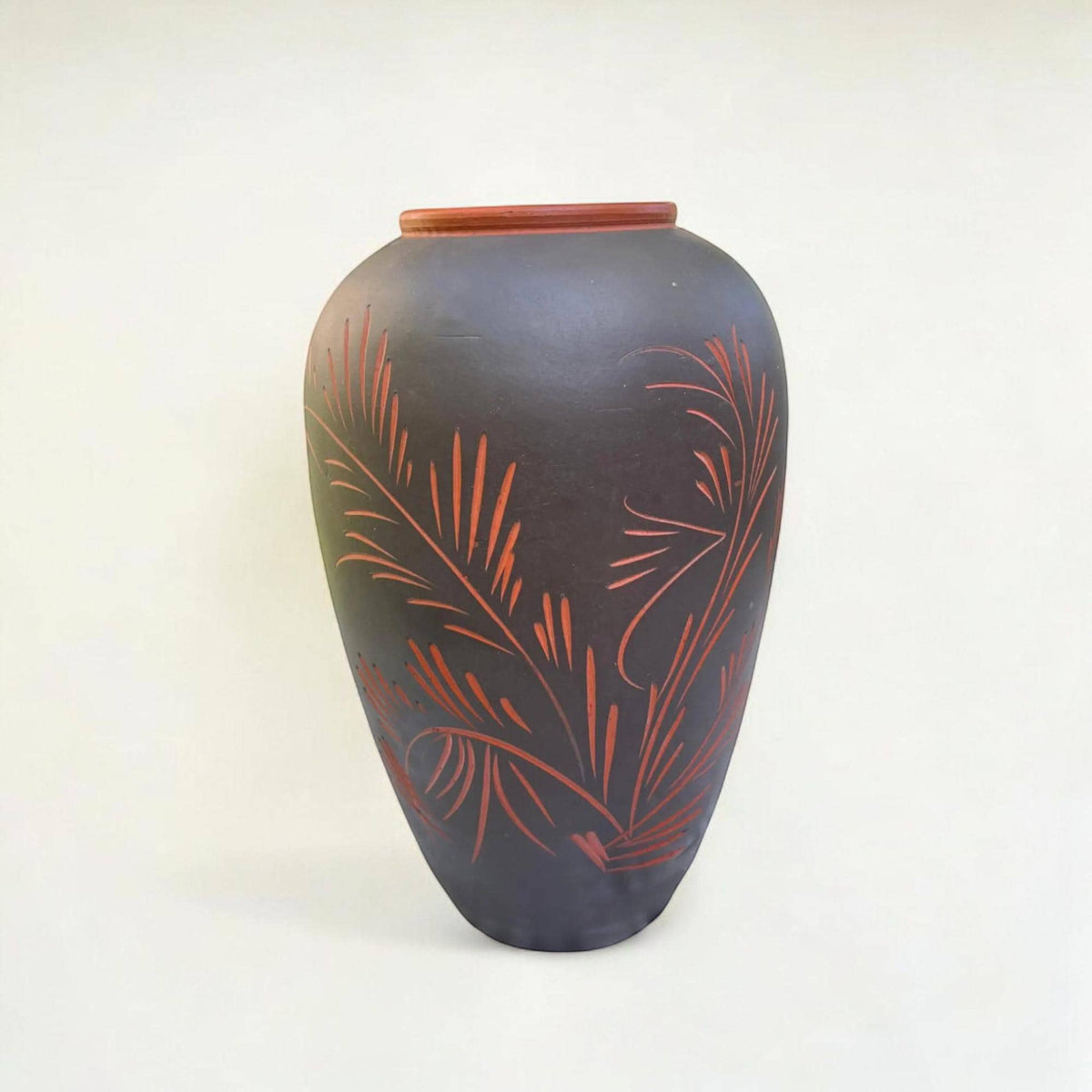 Große braune Sgrafitto 'Klinker' Vintage-Vase von Eiwa mit  Blumenmuster, Keramik, 70er/80er Jahre, Handverziert Modell 15/35