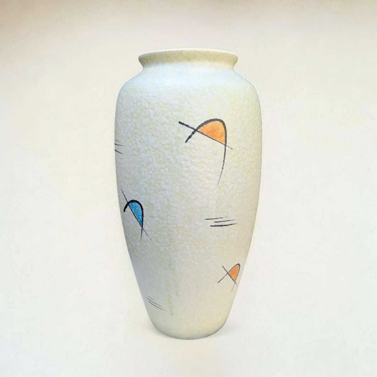 Vintage Bay Vase, Mid-Century West Germany Keramik in Weiß mit bunter Dekoration, Raue Strukturglasur 60er Jahre, Modellnummer 66-40