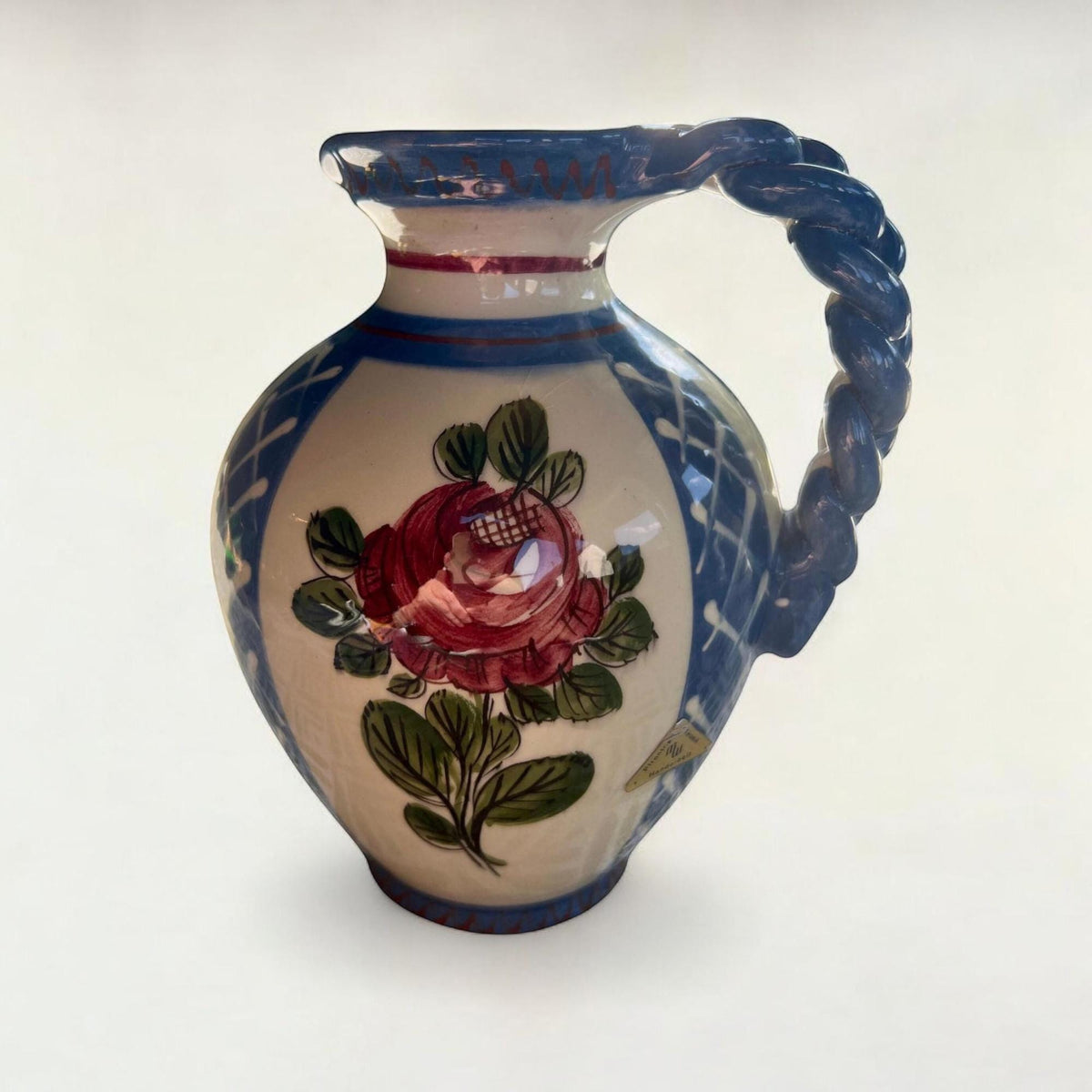 Krug handgetöpfert und handgemalt Pfrontner Keramik Mid Century unbenutzt