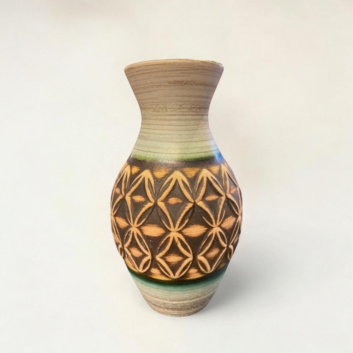 Scheurich Vase, hergestellt in Deutschland in den 1970er Jahren, braun/grün mit Rautenmuster, sehr guter Zustand