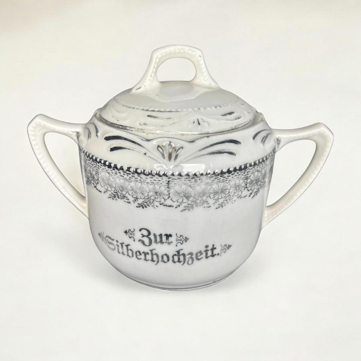 Vintage Porzellandose zur Silberhochzeit 1920er Jahre