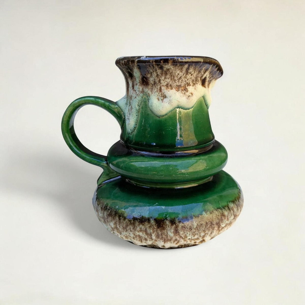 Jopeko Fat Lava Keramik Krug, Vintage West Germany Vase, Grüne Glasur mit Lava-Effekt Modellnr. 403/16
