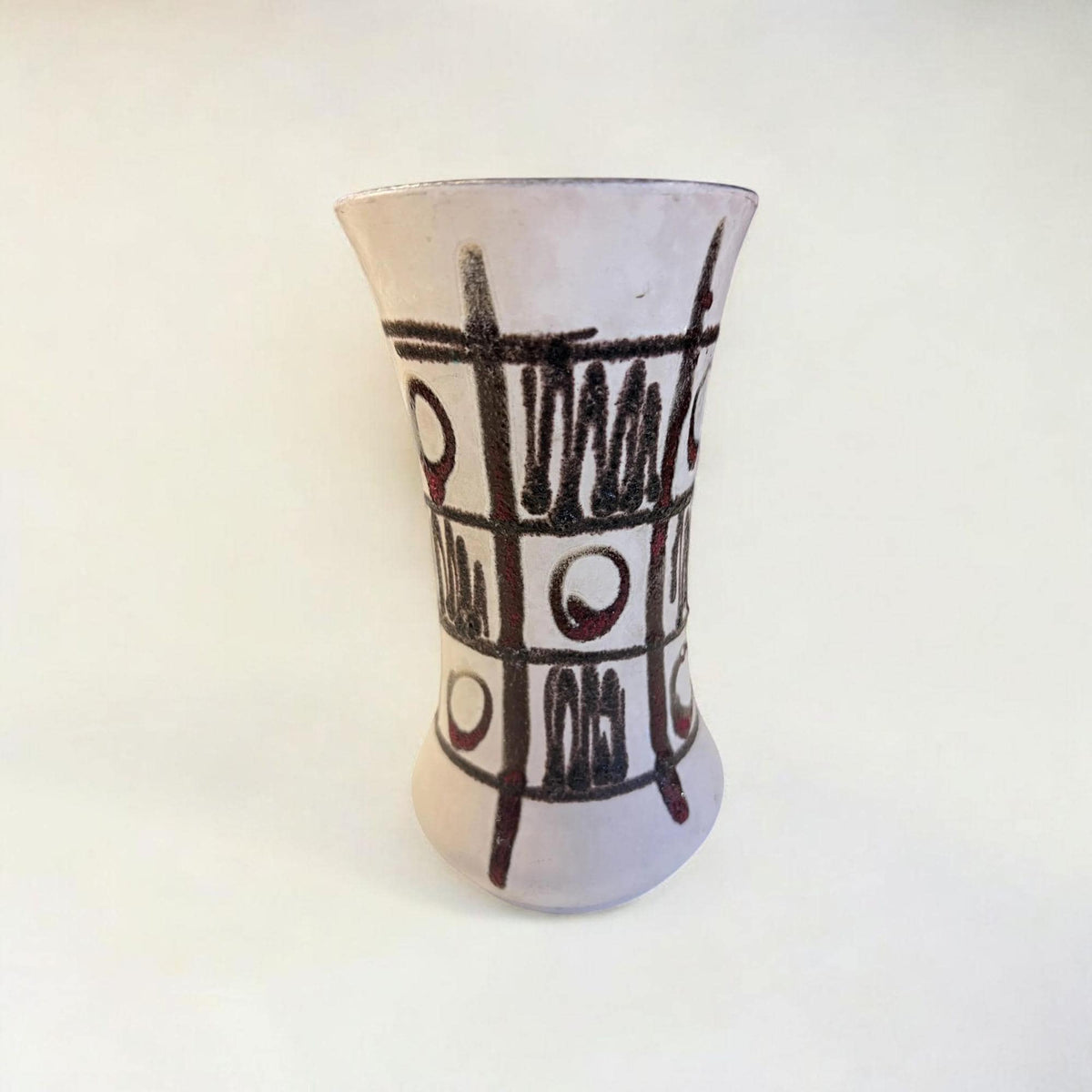 Rarität! Kleine Bay 60er Jahre Fat Lava Vase Tic Tac Toe weiß/braun Modellnummer 70-17