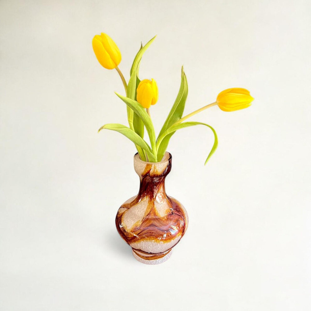 Schaumglas, Mid Century Vase von Spiegelau mit braunen Einschlüssen, Studioglas, mundgeblasen, unbenutzt mit Etikett