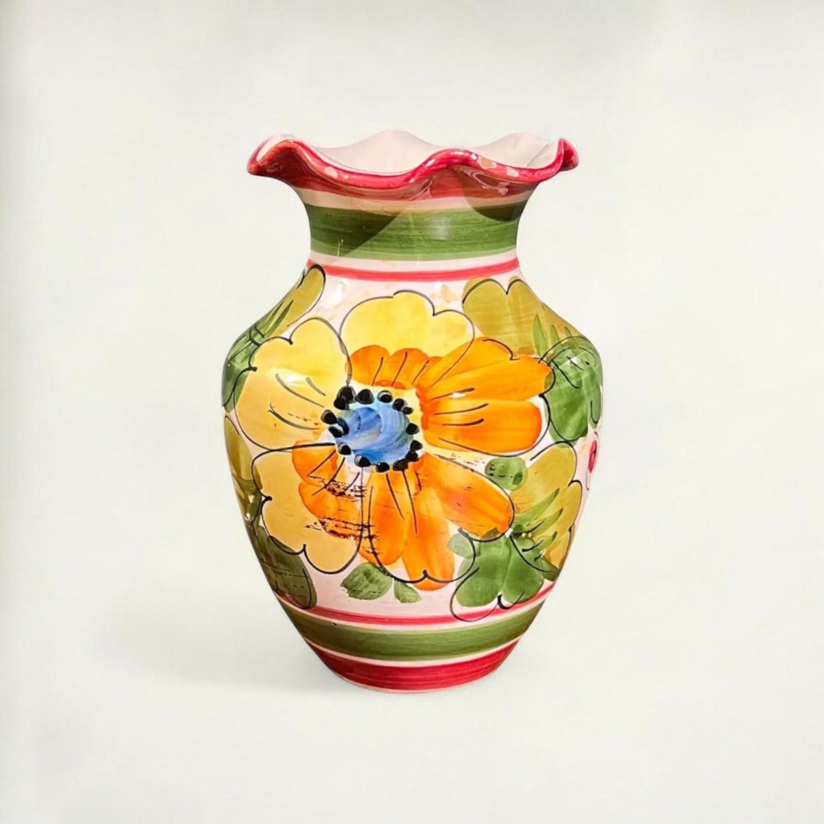 Mid Century handbemalte Deruta Studio Keramik Majolika Vase hergestellt in Italien. 3/16