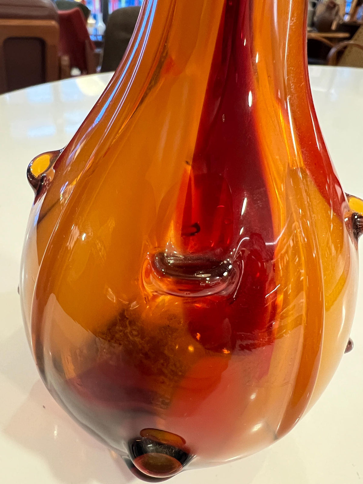 Vintage Aseda Vase | 60er Jahre schwedisches Glas | Orange-Braun | Mundgeblasen