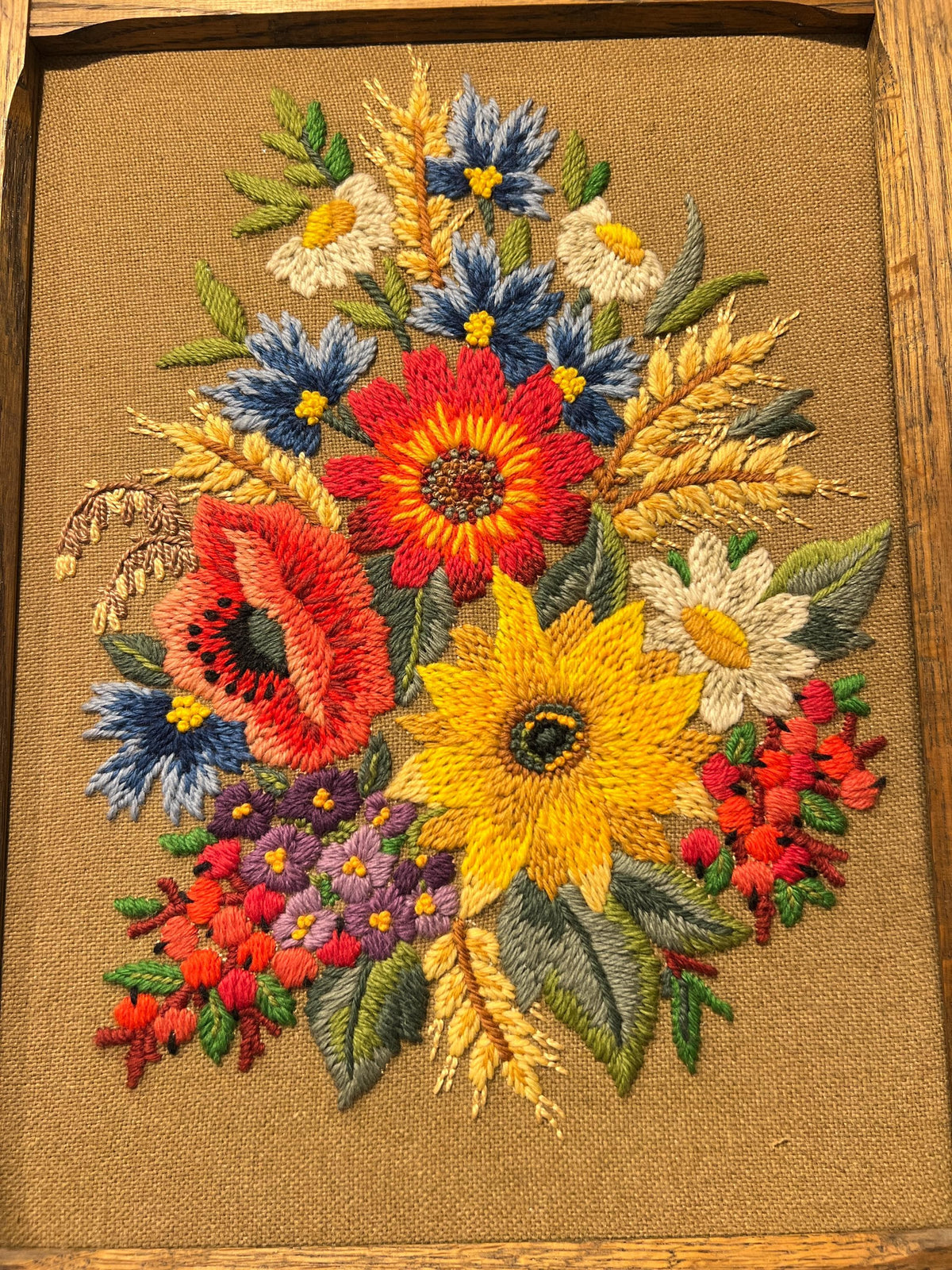 Vintage Stickbilder Set | 2 Blumenmotive im Holzrahmen | Handarbeit | Wanddekoration