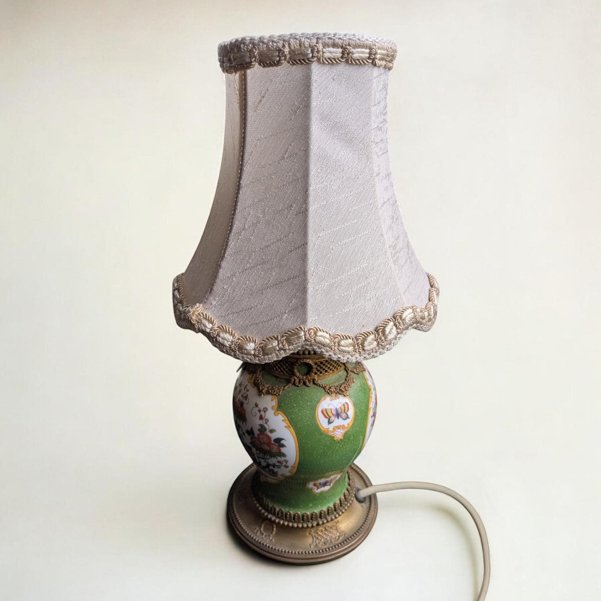 Seltene Vintage Mid-Century Tischlampe | Porzellan & Stoffschirm | 50er/60er Jahre Retro Nachttischlampe