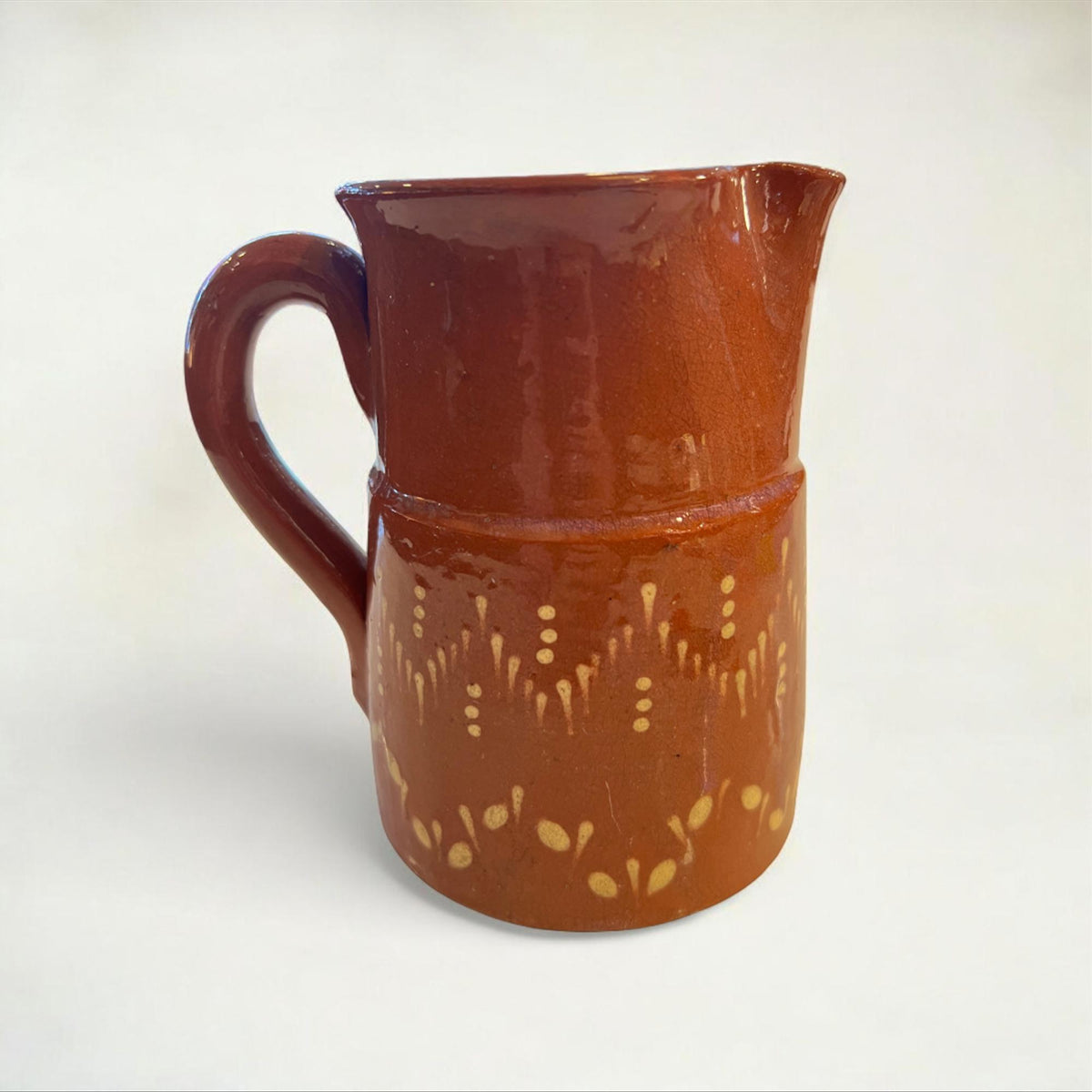 Vintage Keramik Krug | 70er Jahre | Rotbraun mit beigen Verzierungen | Kleine Blumenvase