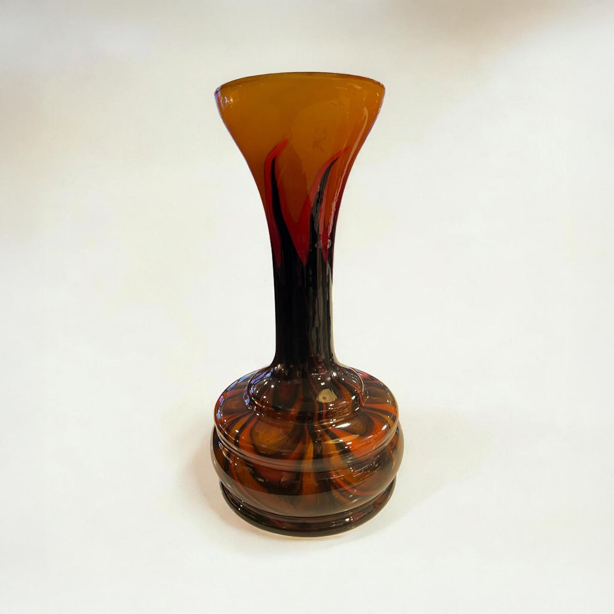 Seltene Vintage Opalglas Vase aus Italien | Orange-Braun | 70er Jahre | Große Mid-Century Vase