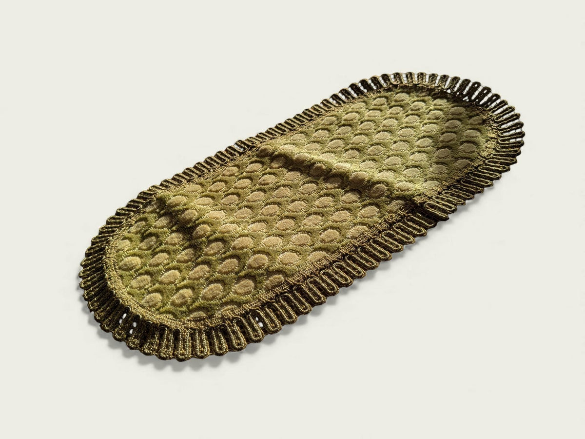 Grünes Vintage Tischläufer-Set (3 Teile) mit goldfarbener Borte, Mid-Century Design