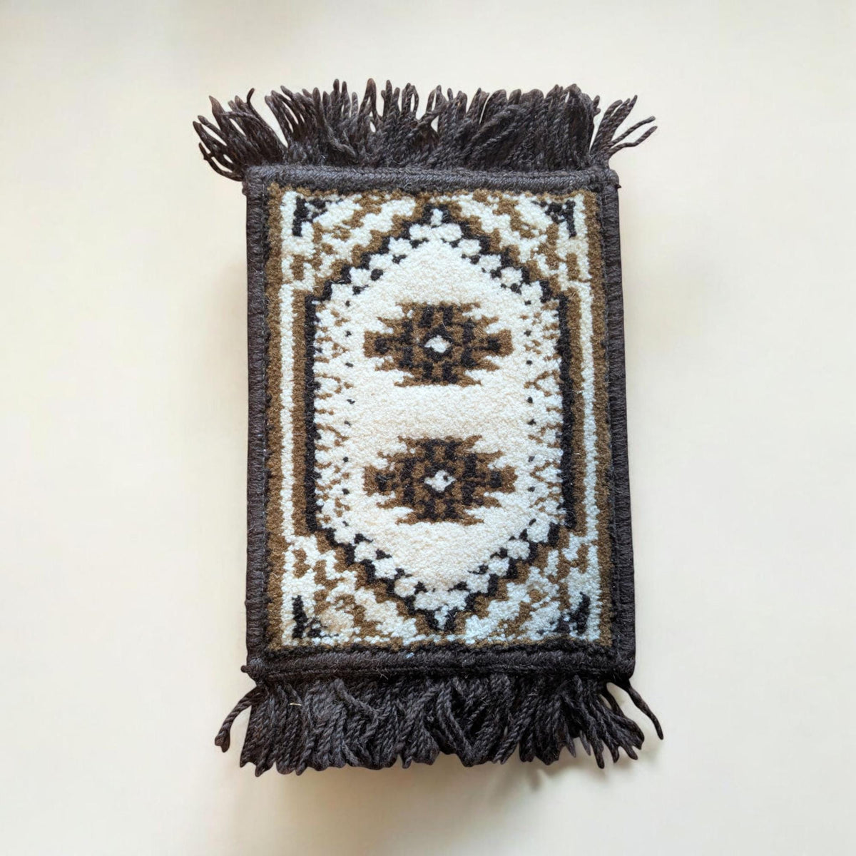 Seltener Vintage Tischläufer im Orient-/Ethnostil – 24 × 40 cm – Braun & Beige – Sehr guter Zustand