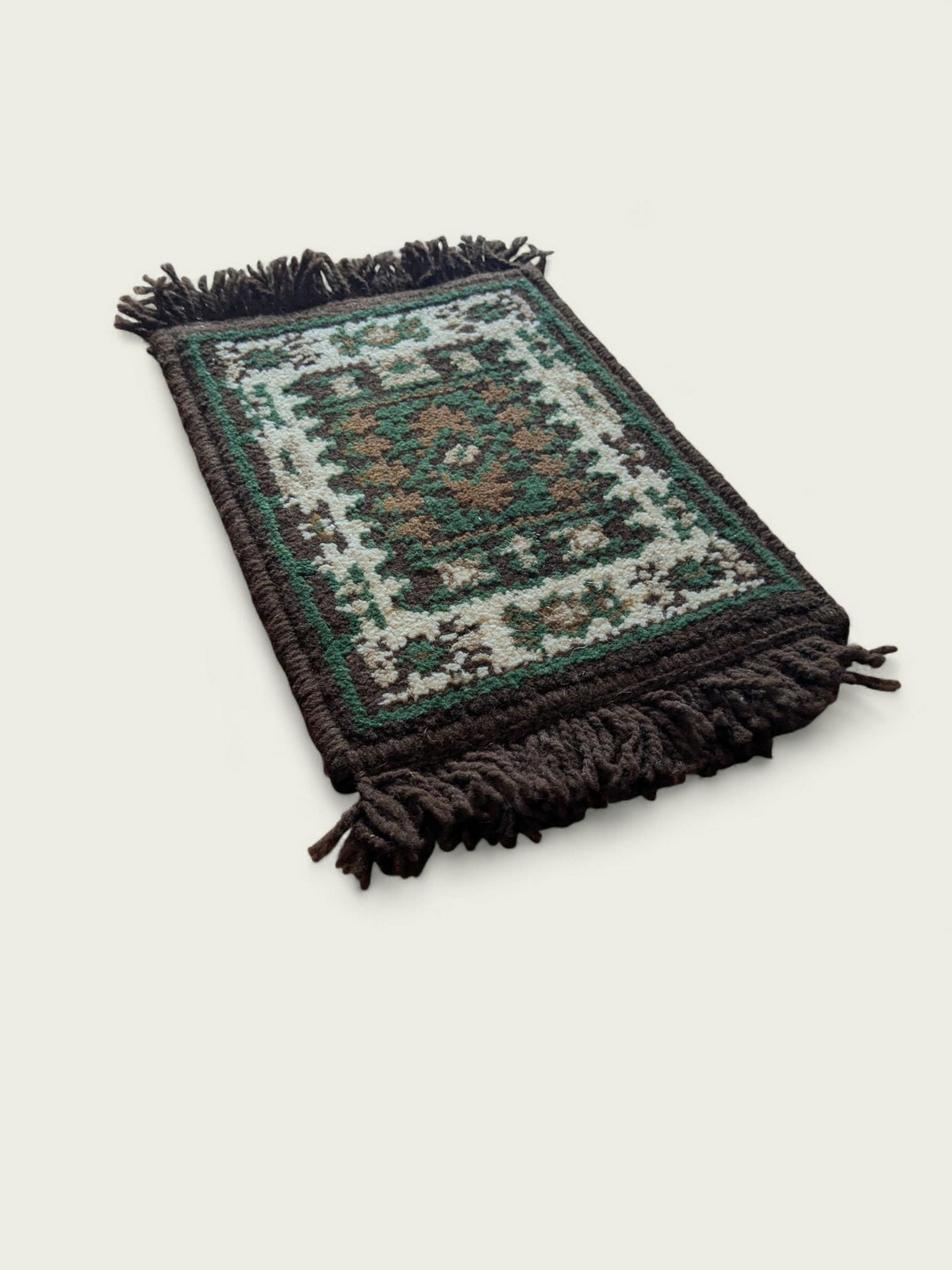 Seltener Vintage Tischläufer im Orient-/Ethnostil – 24 × 40 cm – Braun, beige & grün