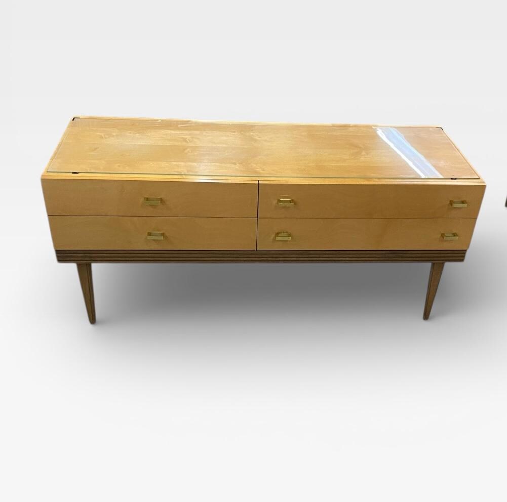 Vintage Mid Century Frisierkommode / Kommode – Ahorn Furnier – Messinggriffe – Glasplatte – 1950er/60er – Made in Germany