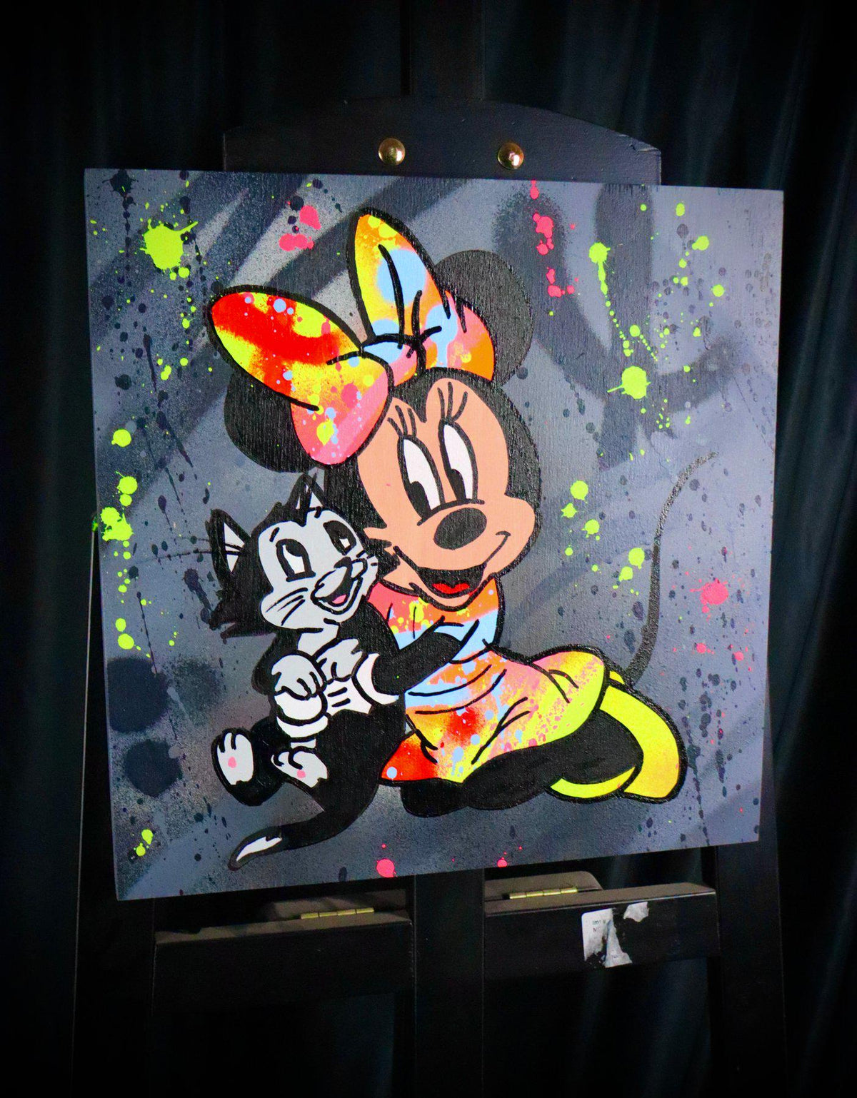 Original- Pop-Art Gemälde der Künstlerin Socrate, Minnie Mouse mit Katze, handsigniert mit Echtheitszertifikat, Einzelstück