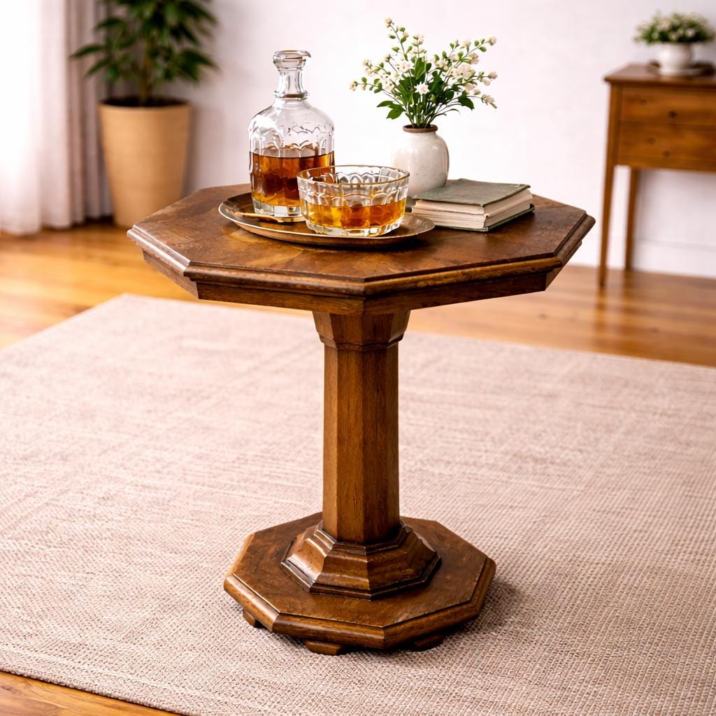 Antiker Beistelltisch Holz achteckig | Vintage Säulentisch, Hausbar Tisch, Blumenständer, exklusives Unikat