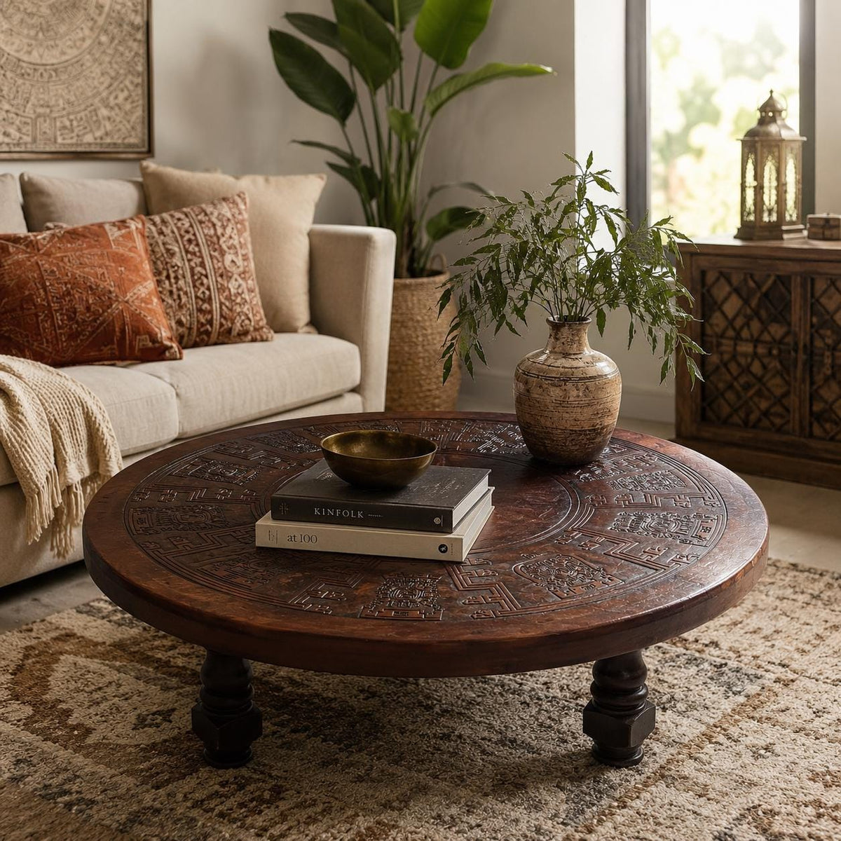 Monumentaler Angel Pazmiño Couchtisch aus Leder & Holz – Muebles de Estilo, Ecuador, 1960er/70er Jahre