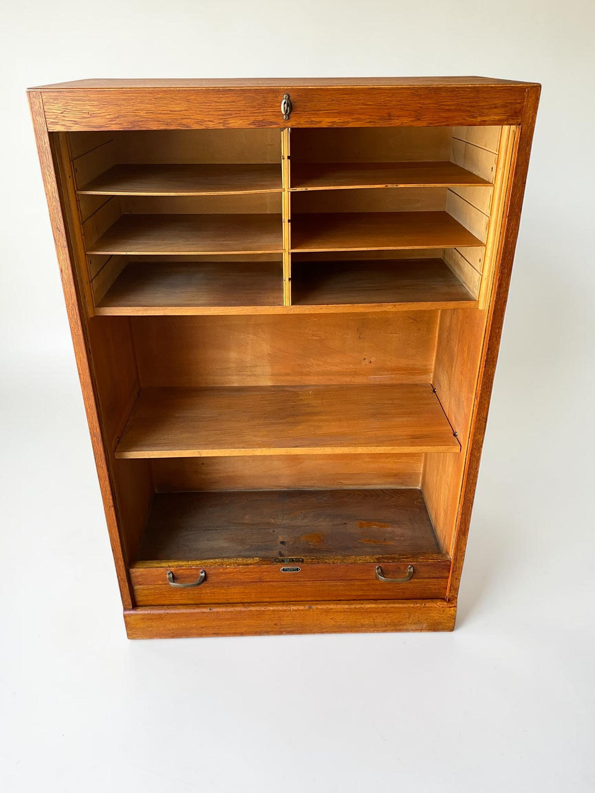 Antique Oak Tambour Cabinet | Roll Top Office Cabinet | German Bauhaus Era Filing Cabinet | Art Deco Office Storage | 1920s Rolladenschrank