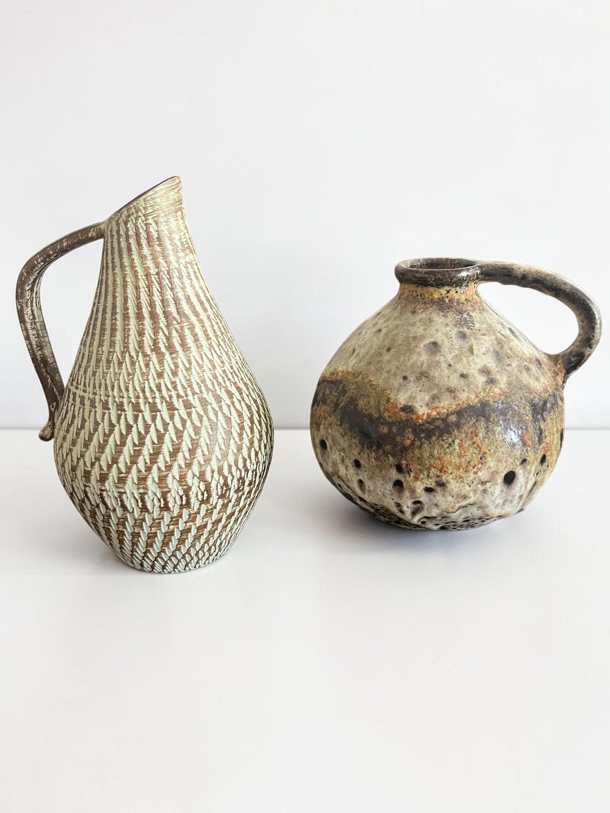 Vintage Keramikvasen Set aus Westdeutschland | B&M Höhr Krug und Fat Lava Vase Bay Studiokeramik | Mid Century Modern | Wabi Sabi Dekor