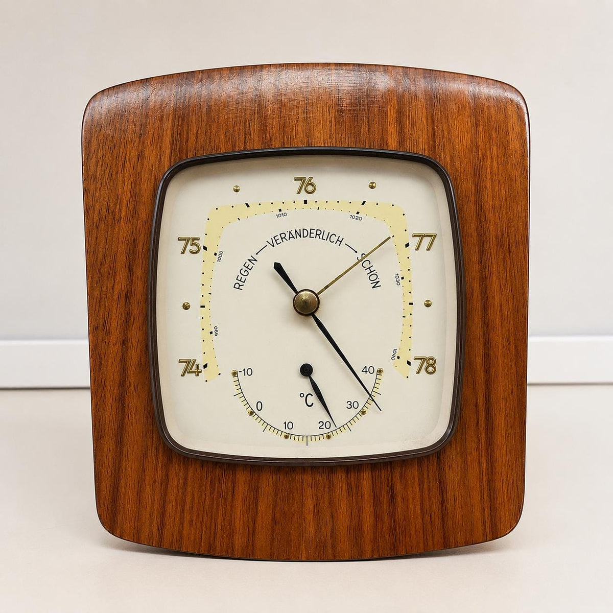 Vintage Mid Century Wetterstation 1960er Holz Barometer Thermometer Wandgerät Danish Modern Teak Optik