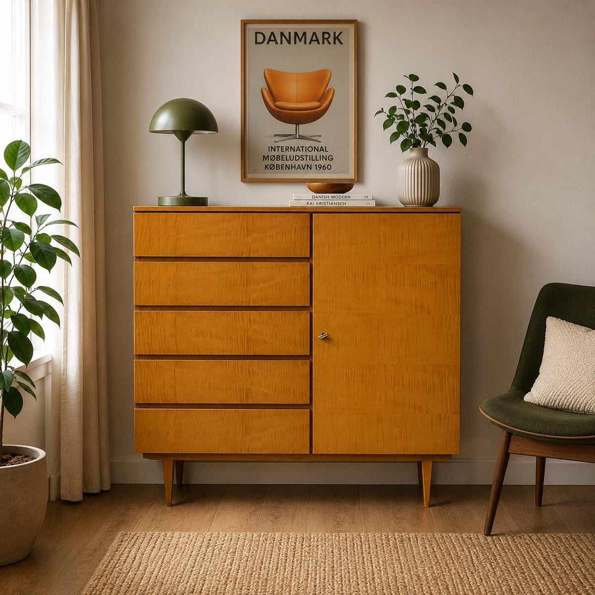 Mid Century Highboard Kommode Vintage 60er Jahre | Flurkommode, Schlafzimmerkommode | 5 Schubladen | Danish Modern